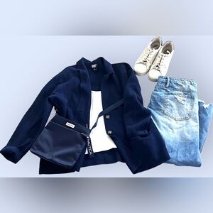 Lands' End Navy Blue Cardigan Sweater